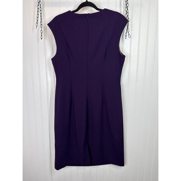 Connected Apparel Horseshoe Neck Side Tuck Sheath Dress Purple Midi Career Sz 18 - Picture 3 of 7